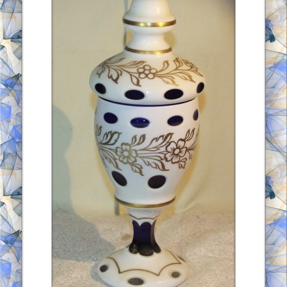Vintage BOHEMIAN CZECH Cased Glass Urn Compote